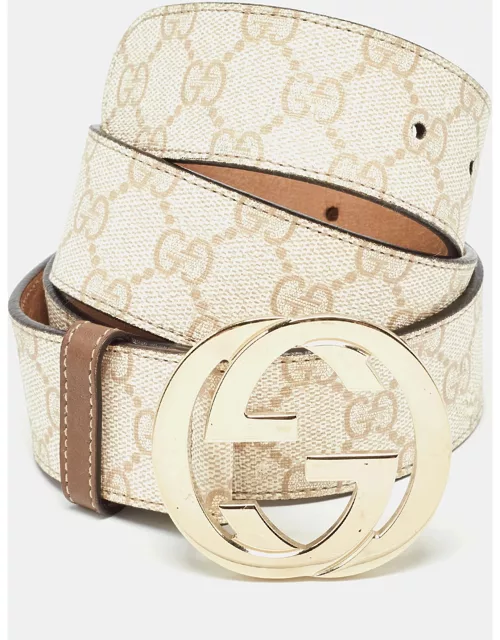 Gucci Beige GG Supreme Canvas Interlocking G Buckle Belt 90C