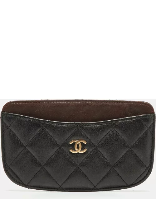 Chanel Black/Burgundy Quilted Leather CC Curved Card Holder
