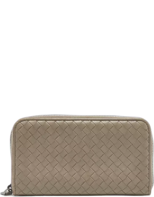 Bottega Veneta Grey Intrecciato Leather Zip Around Wallet