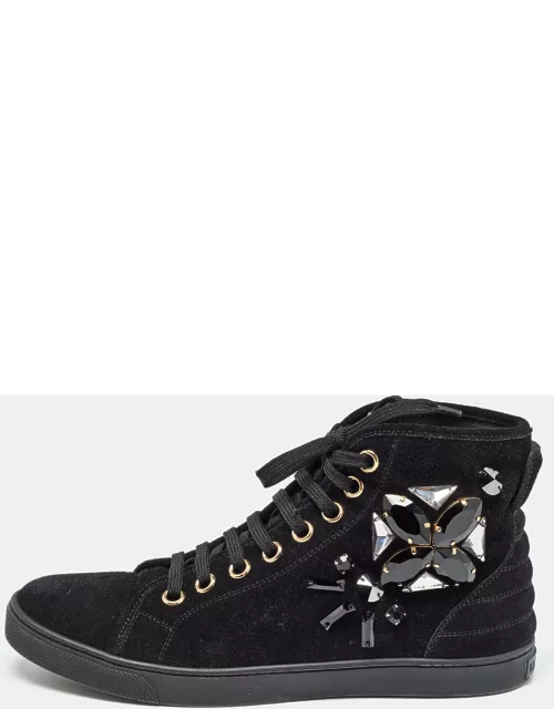 Louis Vuitton Black Suede Crystal Embellished High Top Sneaker