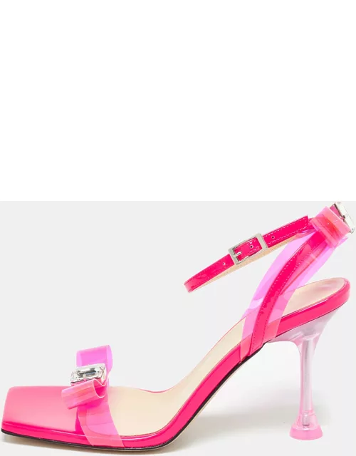 Mach & Mach Pink PVC and Patent French Bow Square Toe Sandal