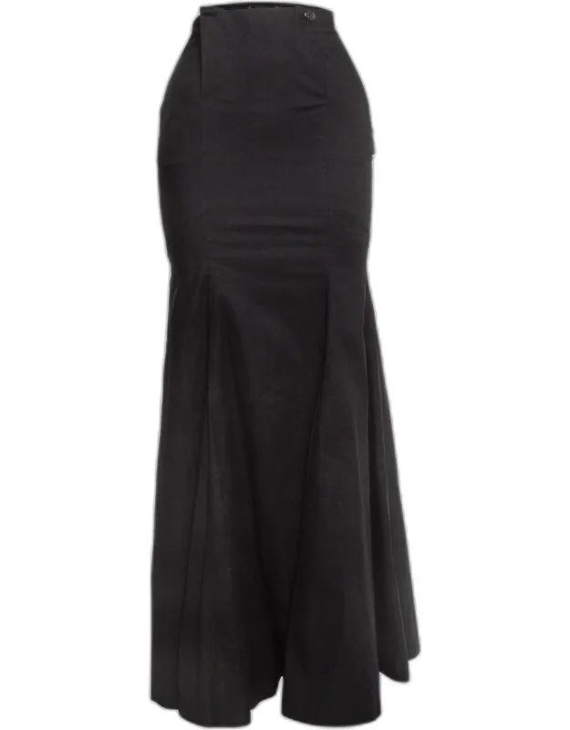 Roberto Cavalli Black Cotton Canvas Flared Maxi Skirt