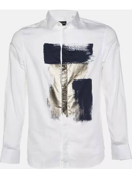 Emporio Armani White Metallic Print Cotton Long Sleeve Shirt
