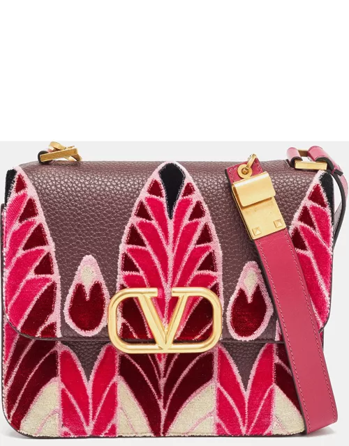 Valentino Pink/Plum Leather and velvet Embroidered VSling Shoulder Bag