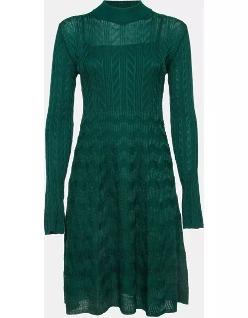 M Missoni Green Cable Knit Mock Neck Short Dress