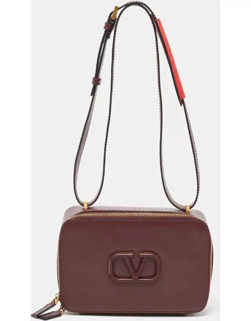 Valentino Burgundy Leather VSling Camera Crossbody Bag