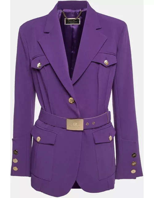 Elisabetta Franchi Purple Logo Belted Crepe Army-Chic Jacket
