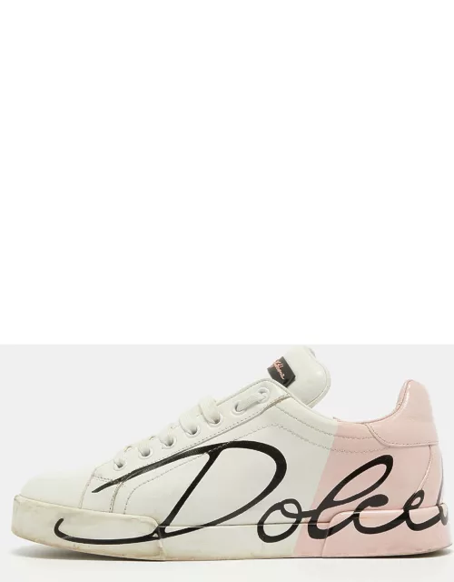 Dolce & Gabbana White/Pink Leather and Patent Portofino Sneaker