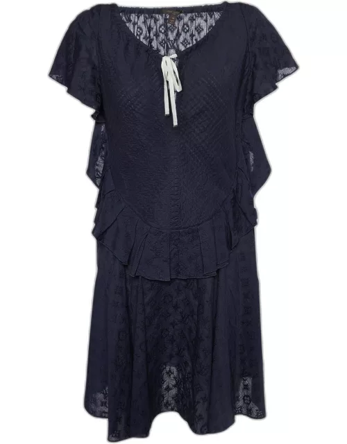 Louis Vuitton Navy Blue Cotton Embroidered Tunic