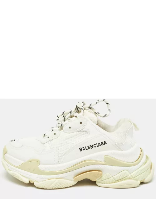 Balenciaga White Faux Leather and Mesh Triple S Sneaker