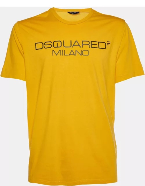 Dsquared2 Orange Logo Print Cotton Crew Neck T-Shirt