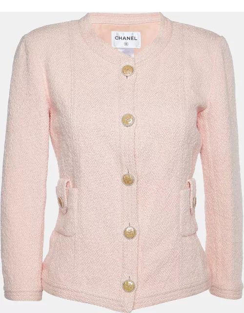 Chanel Pink Tweed Button Front Jacket