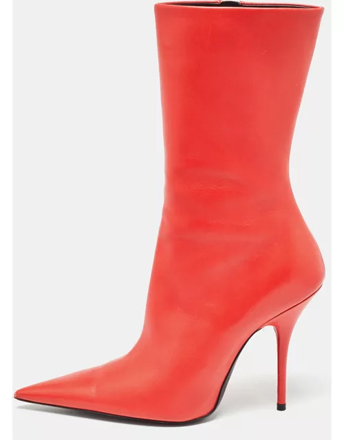 Balenciaga Red Leather Knife Midcalf Boot
