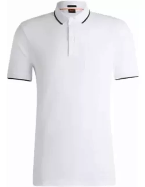 Slim-fit polo shirt in washed stretch-cotton piqu- White Men's Polo Shirt