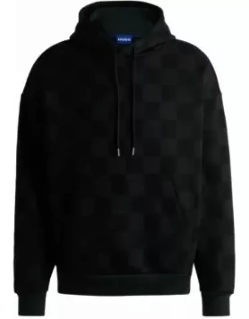 Loose-fit hoodie in cotton terry with checkerboard print- Black Men's Tracksuit