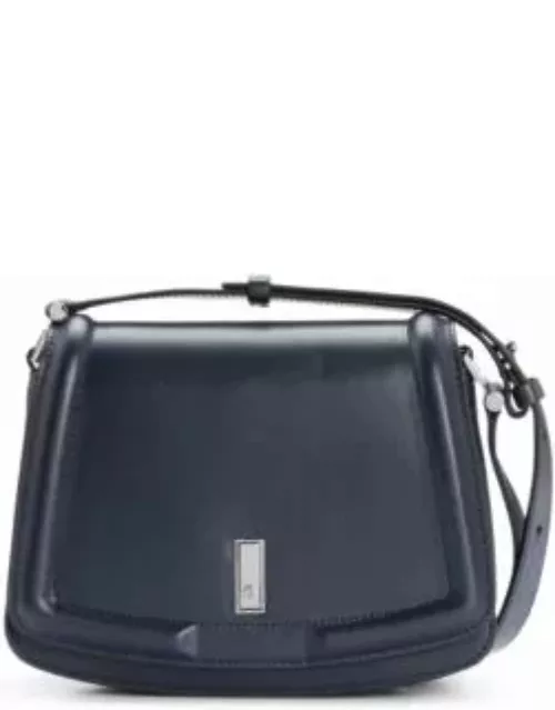 Leather saddle bag with signature hardware and monogram- Dark Blue Women's Handbag