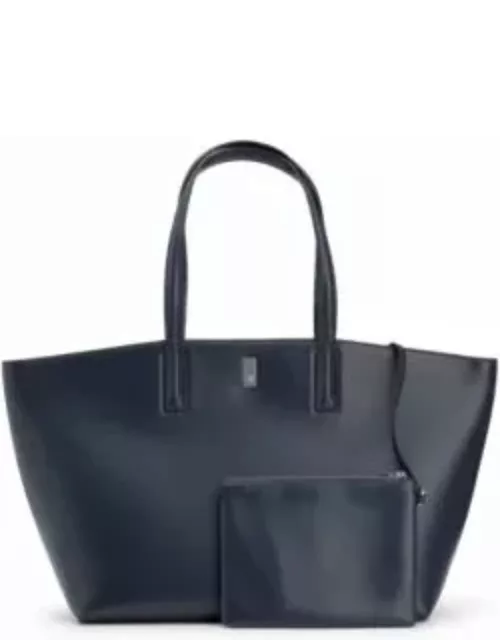 Leather shopper bag with signature hardware- Dark Blue Women's Shoulder bag