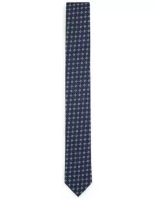 Silk-blend tie with jacquard-woven pattern- Dark Blue Men's Tie