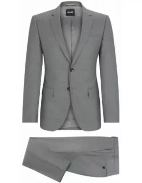 Slim-fit suit in patterned stretch wool- Silver Men's Business Suit