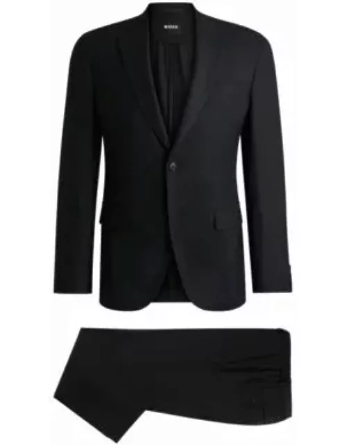 Slim-fit suit in micro-patterned performance fabric- Black Men's Business Suit