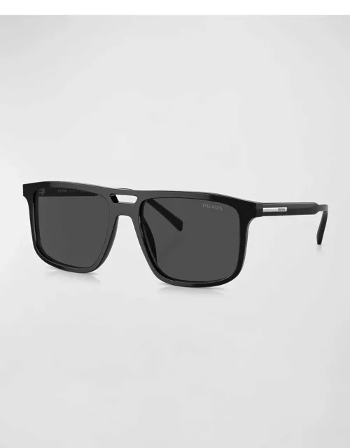 Men's Double-Bridge Acetate Rectangle Sunglasse