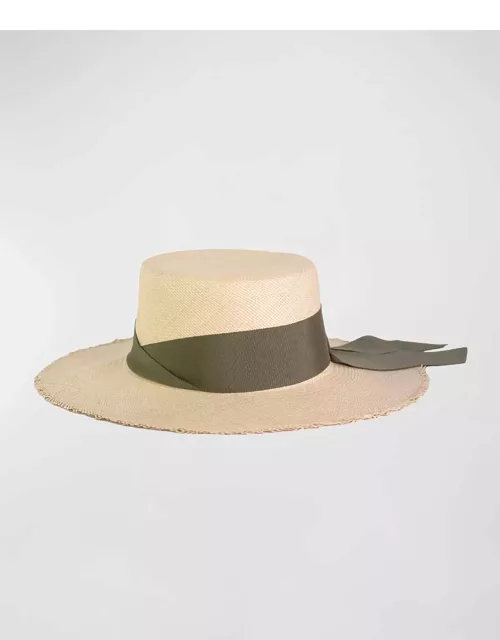 Frayed Cordovan Straw Large Brim Hat