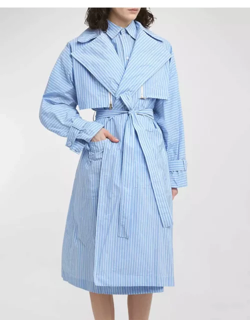 Striped Belted Long Trench Coat
