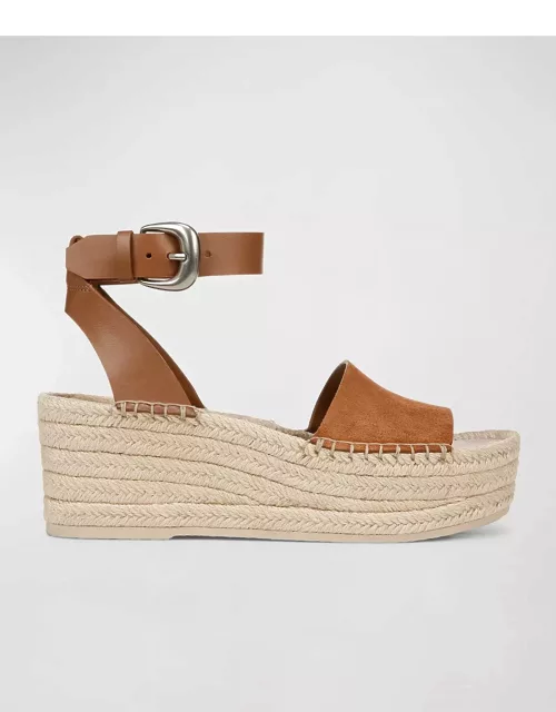 Belisa Mixed Leather Ankle-Strap Espadrille