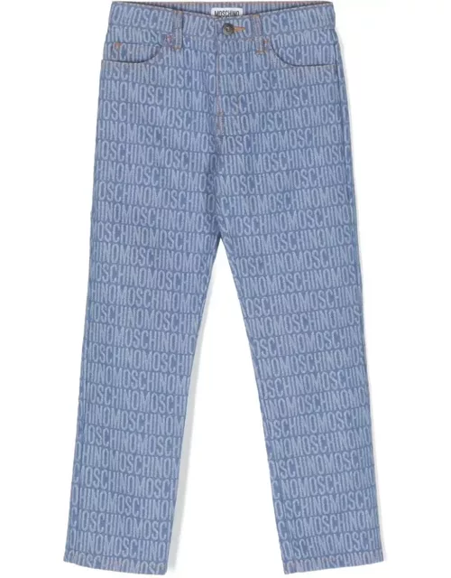 Moschino Blue Straight Leg Jeans With All-over Logo