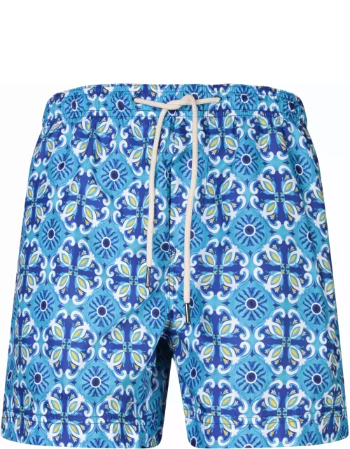 Peninsula Swimwear Patterned Blue Boxer Swim Short