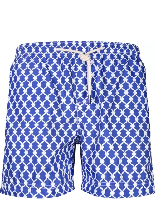 Peninsula Swimwear Patterned Blue/white Boxer Swim Short