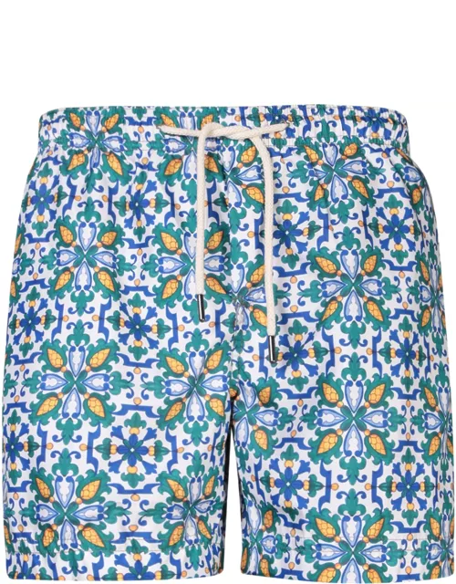 Peninsula Swimwear Floral Print Blue Boxer Swim Short