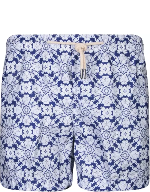 Peninsula Swimwear Floral Pattern Swim Shorts White/blue