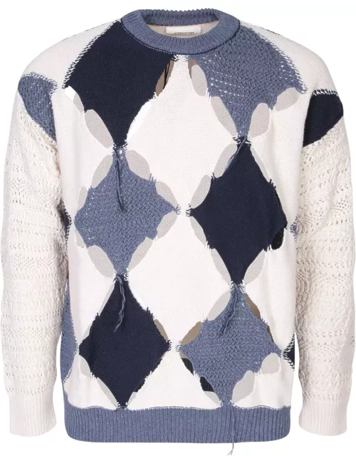 Atomo Factory Blue Cream Cut Out Sweater With Rhombuse