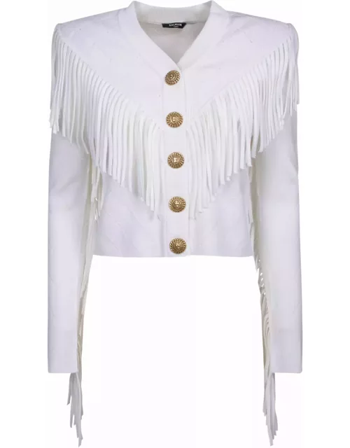 Balmain White Fringe Jacket