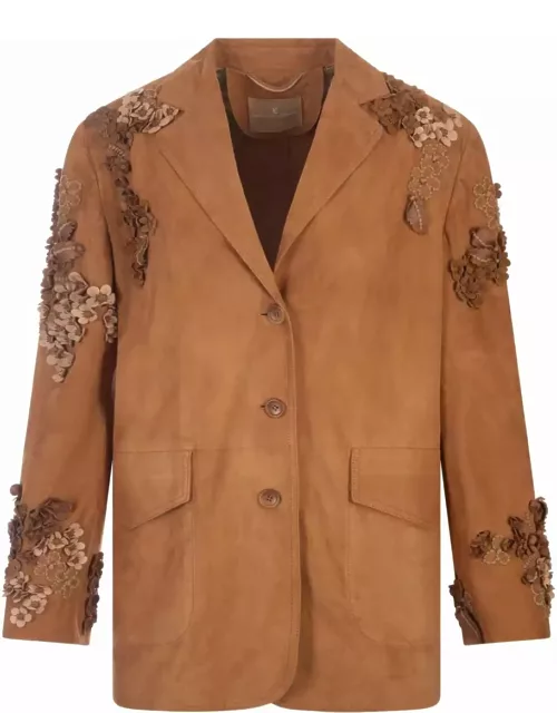 Ermanno Scervino Brown Suede One-breasted Jacket With Embroidery And Appliqué