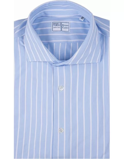 Fedeli Striped Light Blue Strech Shirt