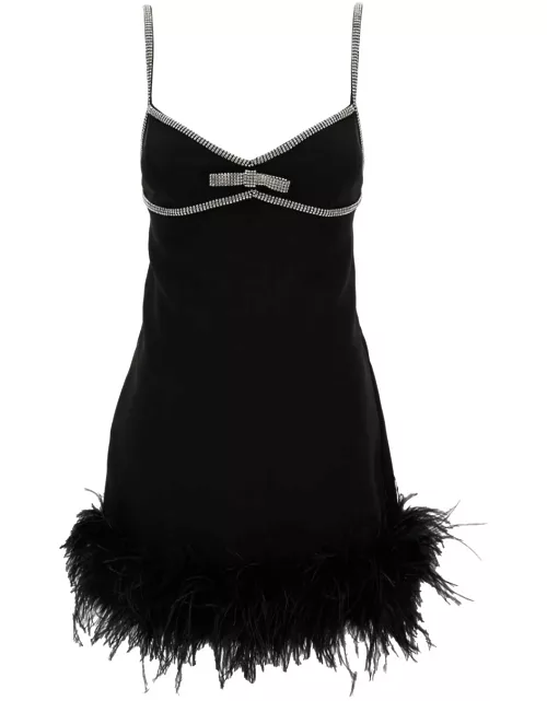 self-portrait Mini Black Dress With Bow Detail And Feathers Trim In Tech Fabric Woman
