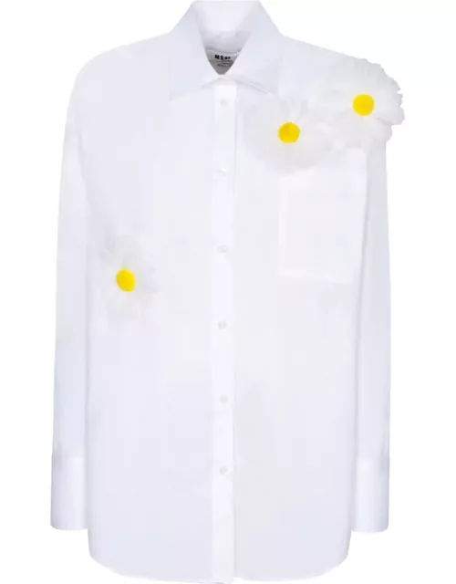 MSGM Floral Detail Round Hem Shirt