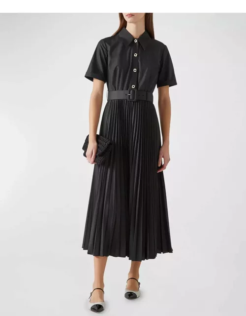 Cally Pleated Belted Midi Shirtdres
