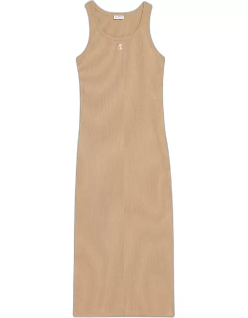 Cotton Ribbed Tank Dress with Crest Detai