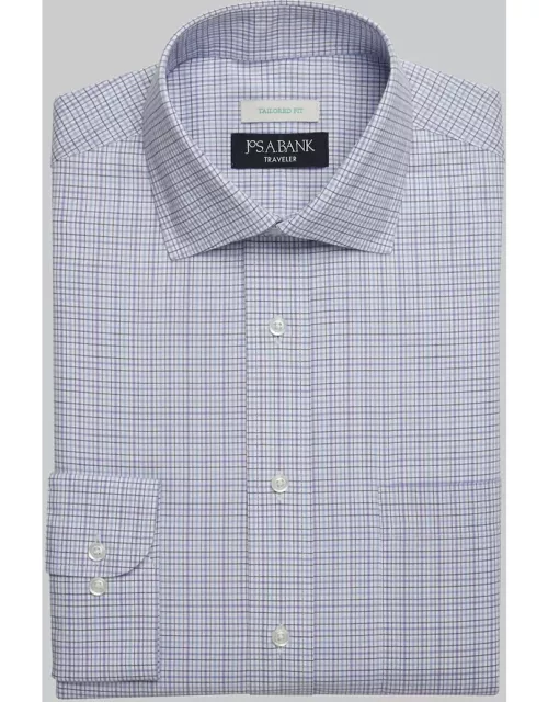 JoS. A. Bank Men's Traveler Collection Tailored Fit Check Dress Shirt, Lavender, 15 34