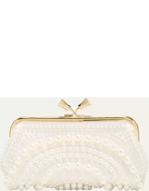 Maud Pearly Embellished Satin Clutch Bag