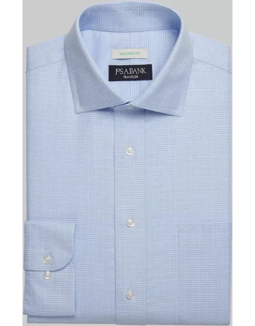 JoS. A. Bank Men's Traveler Collection Tailored Fit End To End Check Dress Shirt, Blue, 14 1/2 32