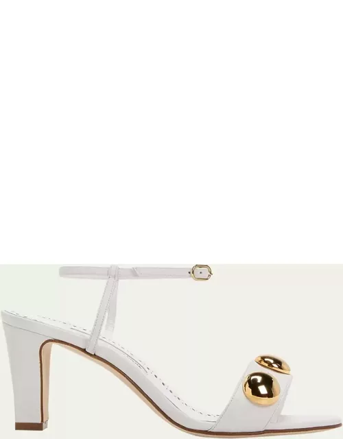Leather Dome Stud Ankle-Strap Sandal