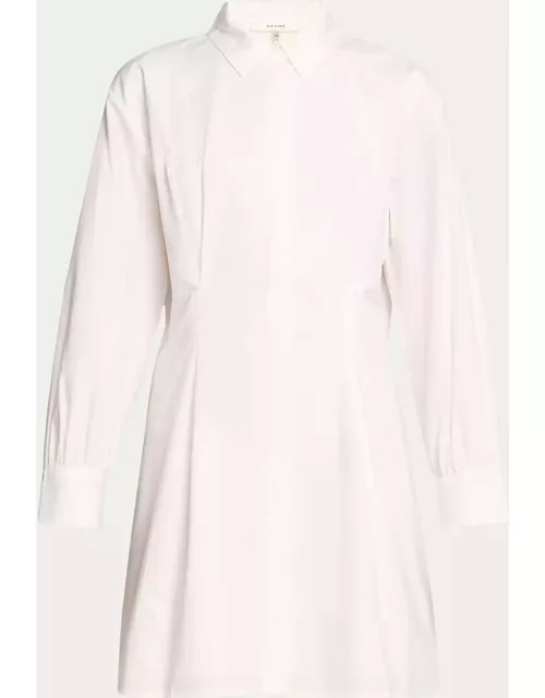 Pleated Poplin Long-Sleeve Mini Shirtdres