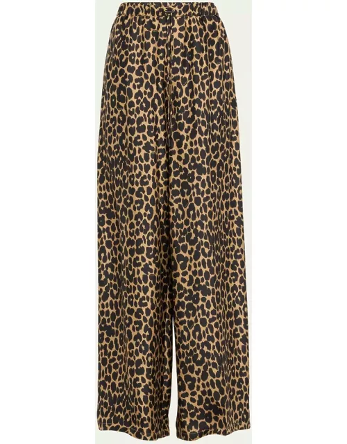 Ghinea Wide-Leg Leopard Print Trouser
