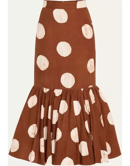 Cotton Ruffled Midi Pencil Skirt