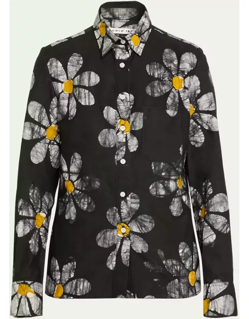 Jennifer Hand-Batik Floral Cotton Button-Front Shirt