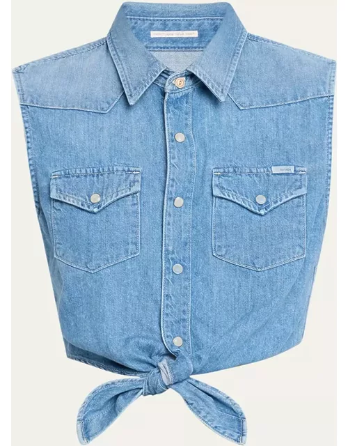 The Sleeveless Knotted Exes Denim Top